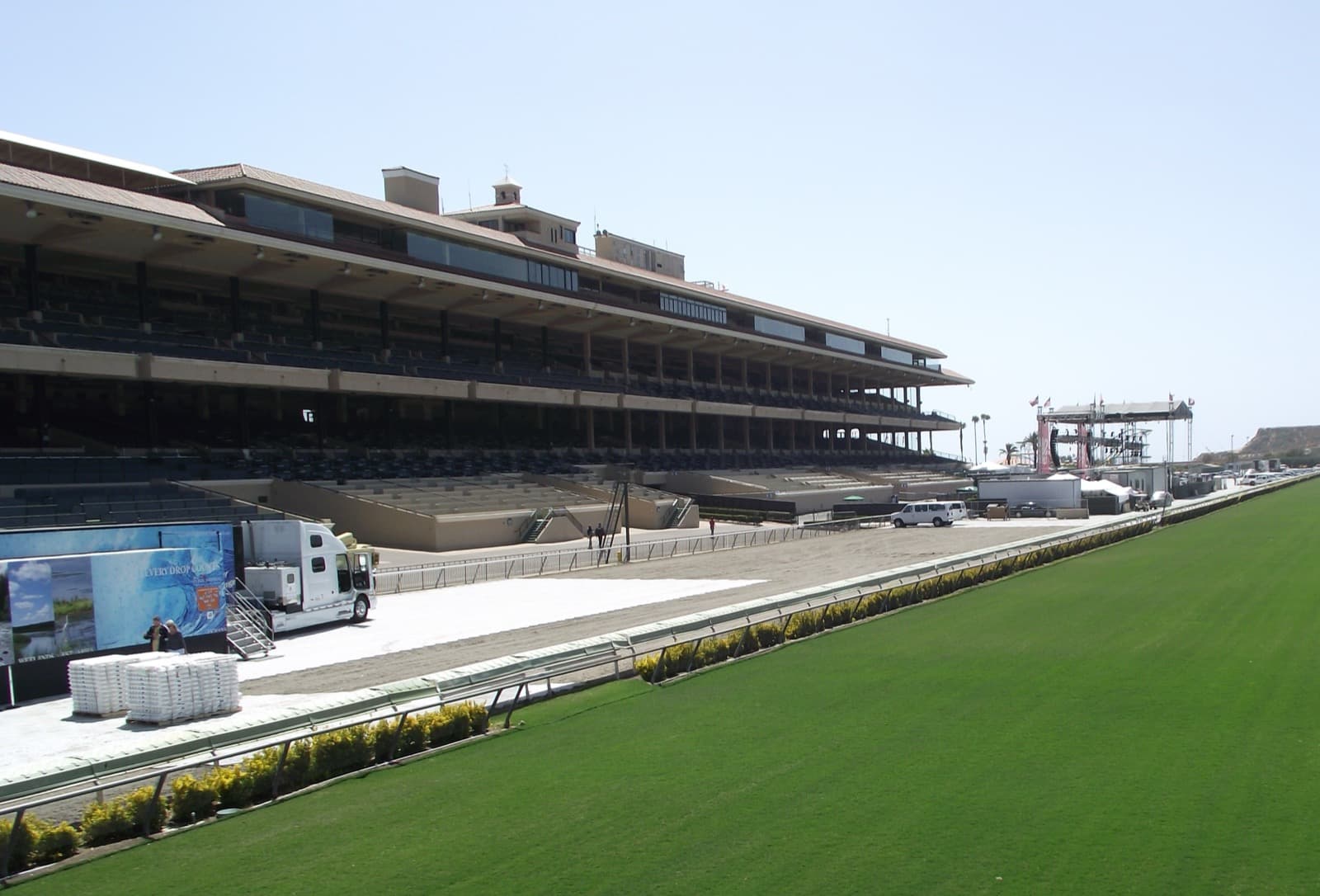 Del Mar Thoroughbred Club grandstand and track during fair season