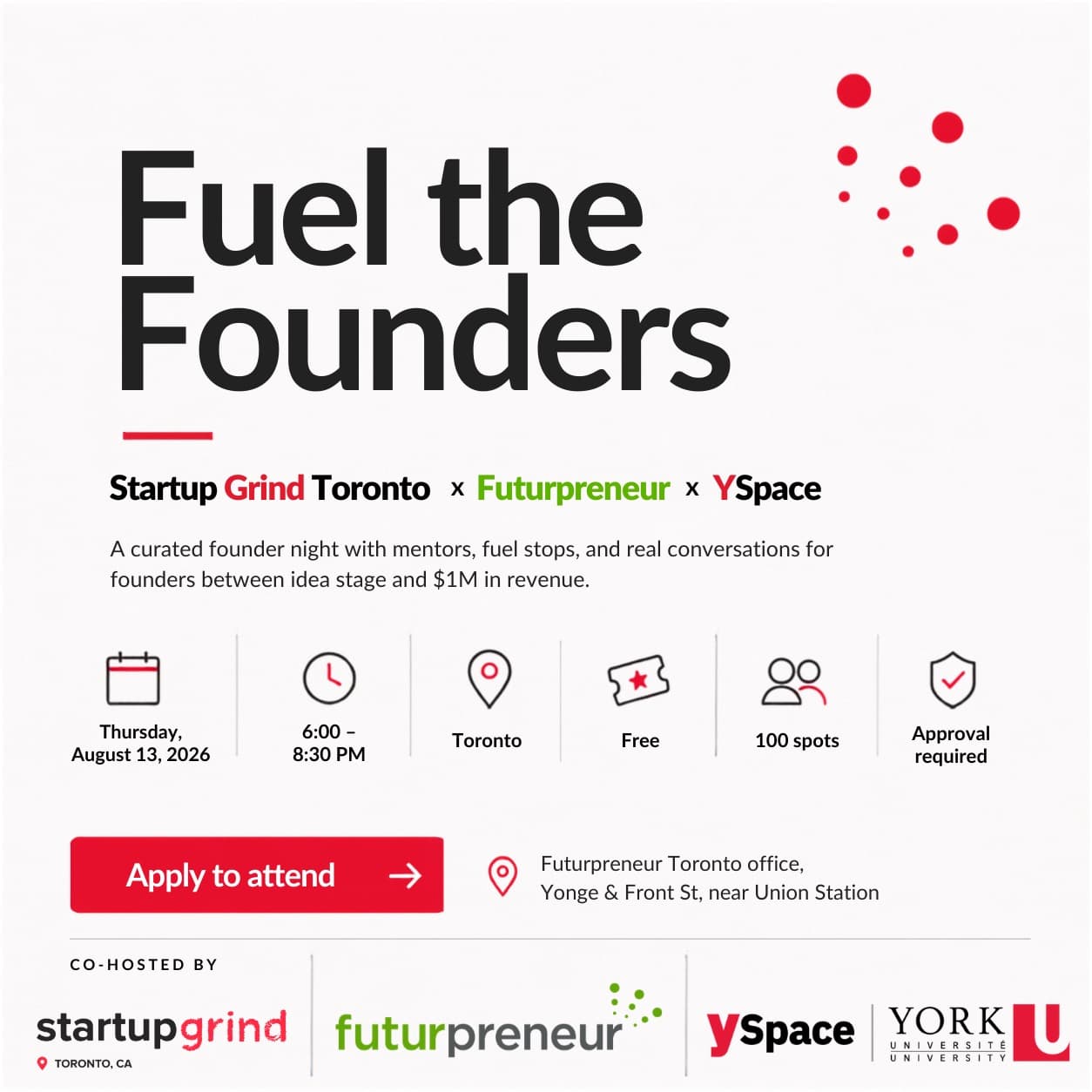 Fuel the Founders August 13, 2026 event artwork for Futurpreneur Toronto