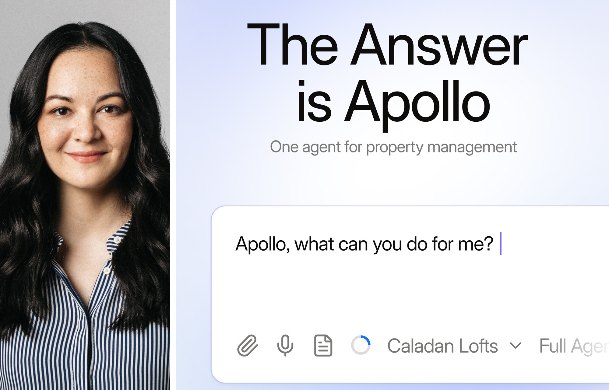 EliseAI CEO Minna Song beside an Apollo product screen that reads The Answer is Apollo