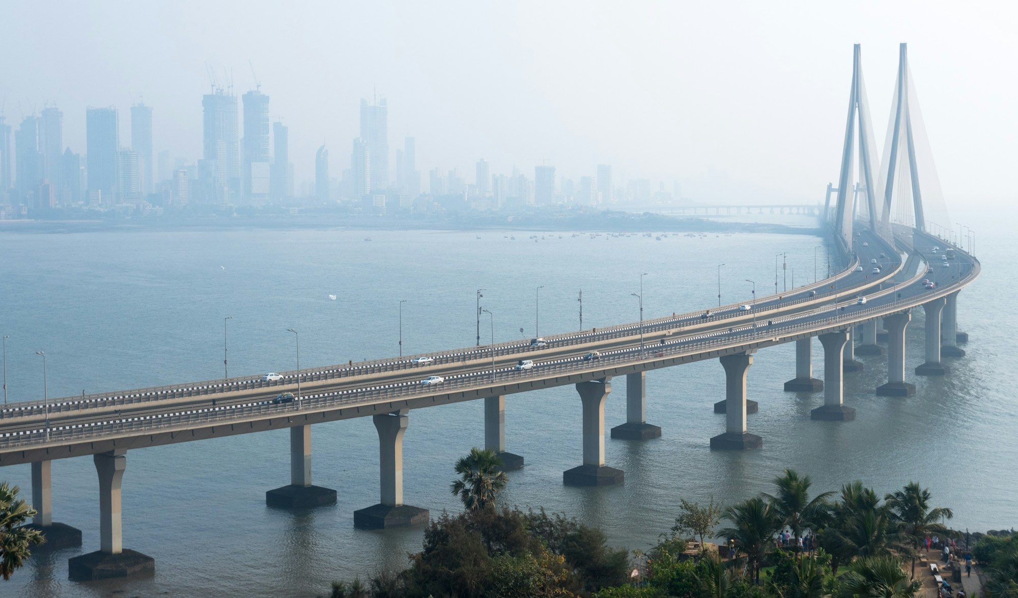 Bandra-Worli Sea Link with Mumbai skyline, near the city’s Worli financial corridor
