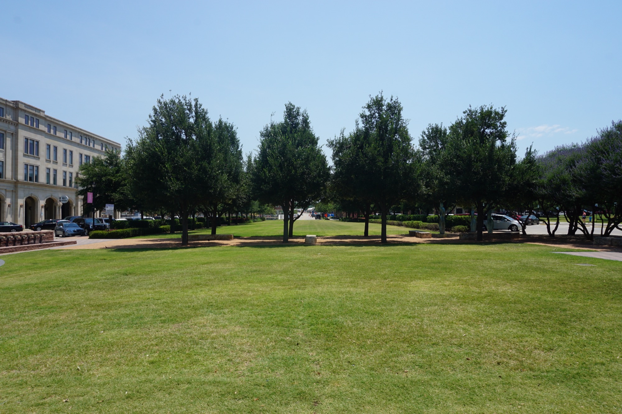 Frisco Square streetscape in Frisco, Texas, with shops and outdoor seating